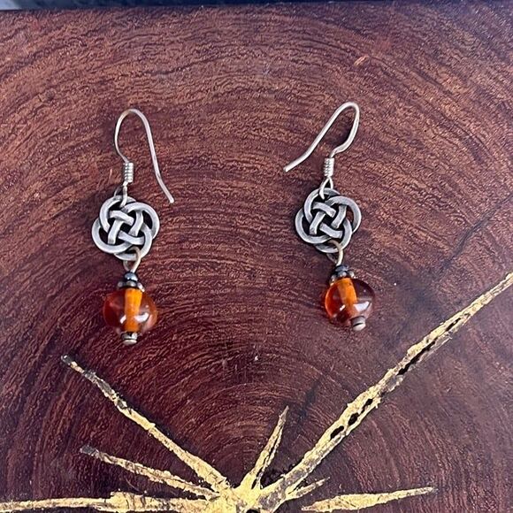 Dangle Knot Earrings Celtic Design Sterling silver jewelry goblincore forestcore - Picture 2 of 6